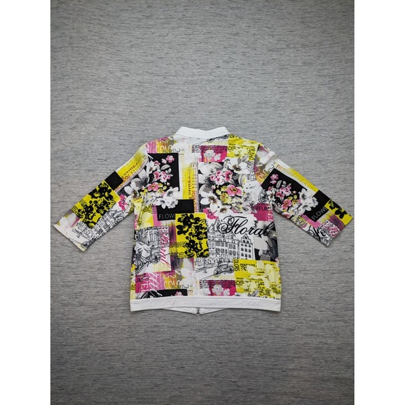 Onque Floral‎ Print Jacket Colorful Graphic Design Zip Up LARGE art to wear - Picture 9 of 10